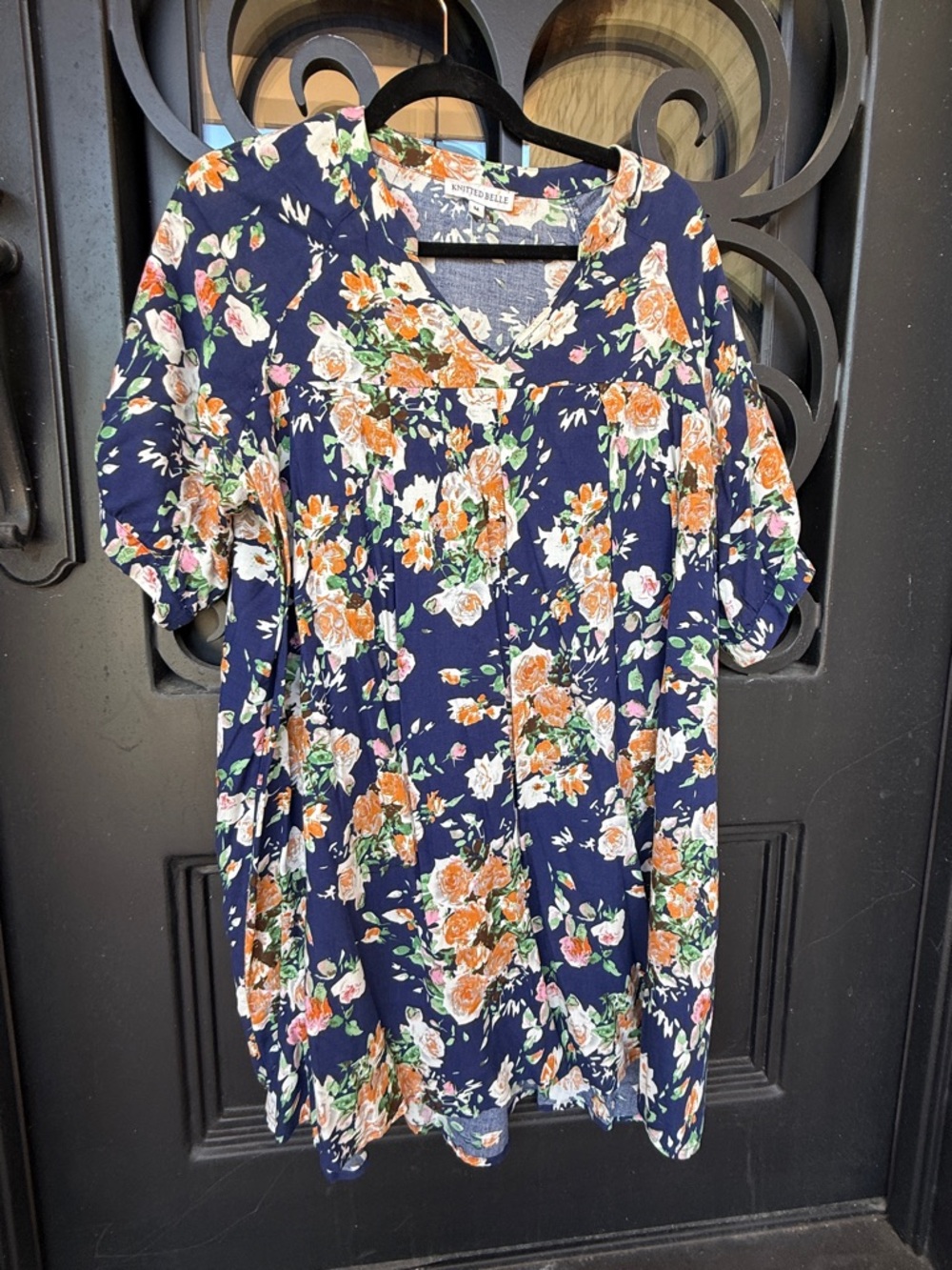 Navy Floral Short-Sleeve Women's Dress